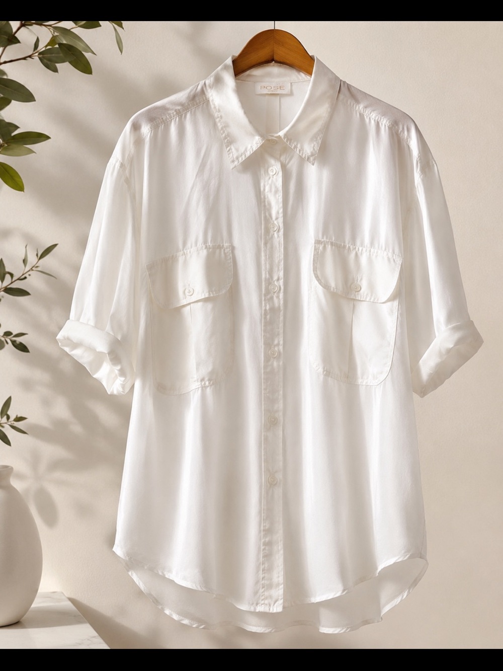 POSSE 100% Silk Cream Oversized Button Shell Down Shirt XS/S Handmade in Bali